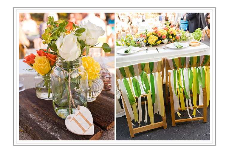 green and yellow wedding details and decor