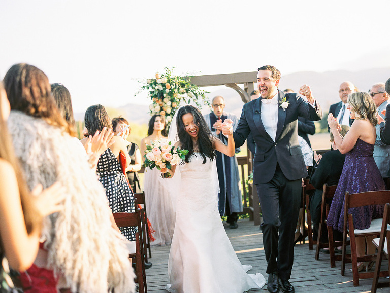 Excited newlyweds just after getting married