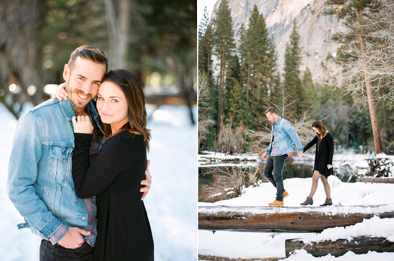 couple walking through Yosemite during their engagement session