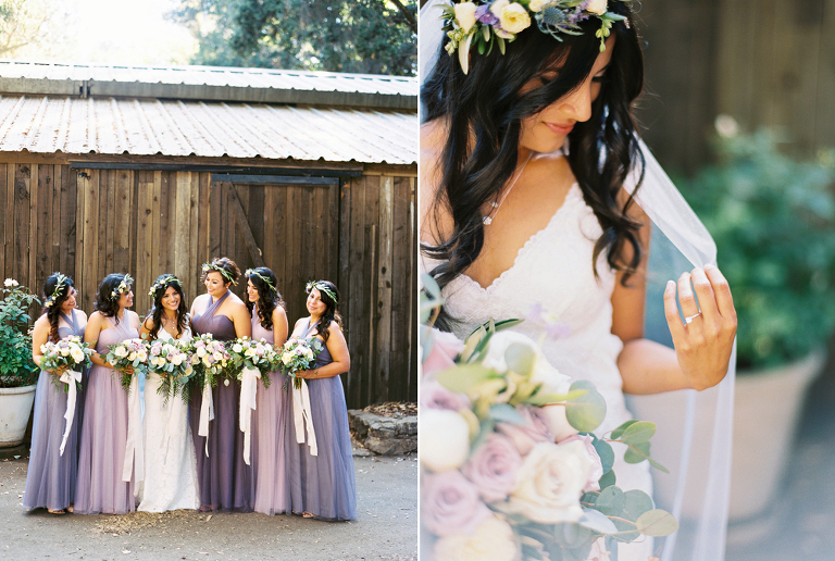 Ombre lavender bridesmaids dresses and flower crowns