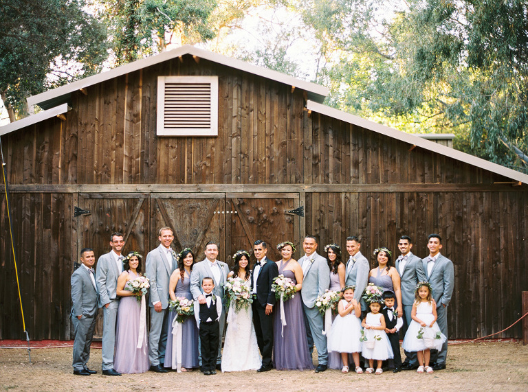 Bridal party in front of the barn in Malibu