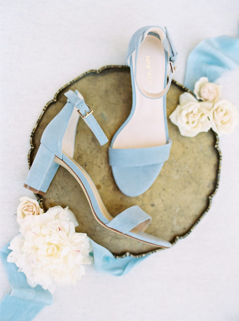 Blue suede Nine West bridal shoes